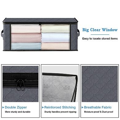3 Pack 35L Grey Storage Bags With Window Handle For Clothes Bedding