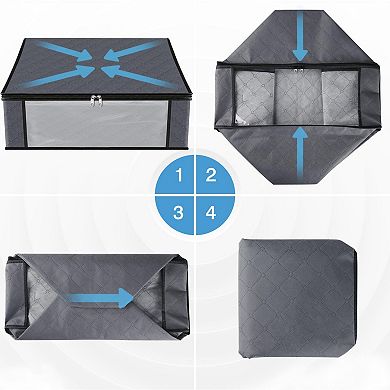 3 Pack 35L Grey Storage Bags With Window Handle For Clothes Bedding