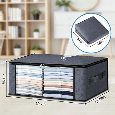 3 Pack 35L Grey Storage Bags With Window Handle For Clothes Bedding