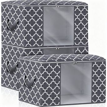 3 Pack 100L Grey Storage Bags Foldable With Window Handle Zipper