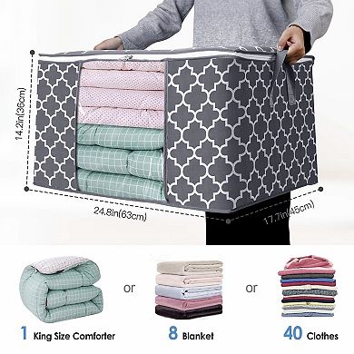 3 Pack 100L Grey Storage Bags Foldable With Window Handle Zipper