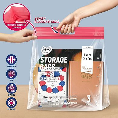 3 Gallon Reusable Storage Bag Double Zipper With Handle BPA Free