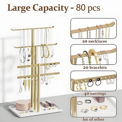 Gold Jewelry Tower With Sturdy Hooks Holds 80 Pieces Great Gift For Women