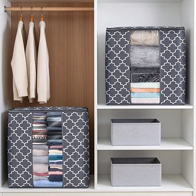 3 Pack 100L Grey Storage Bags Foldable With Window Handle Zipper