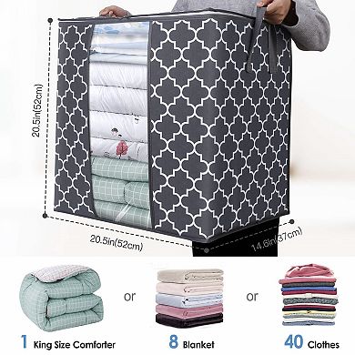3 Pack 100L Grey Storage Bags Foldable With Window Handle Zipper