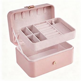 Jelly Pink Double Layer Travel Jewelry Box Portable For Necklaces Earrings Bracelets