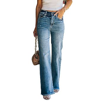Women's High Waisted Straight Leg Jeans Trendy Denim Pants with Pockets