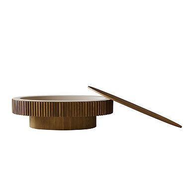 47" Modern Oval Coffee Table with Storage - Solid Wood Veneer Accent Table for Living Room