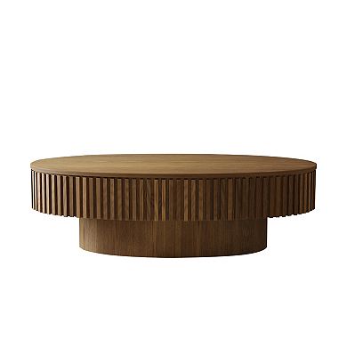 47" Modern Oval Coffee Table with Storage - Solid Wood Veneer Accent Table for Living Room