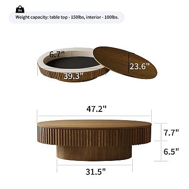 47" Modern Oval Coffee Table with Storage - Solid Wood Veneer Accent Table for Living Room