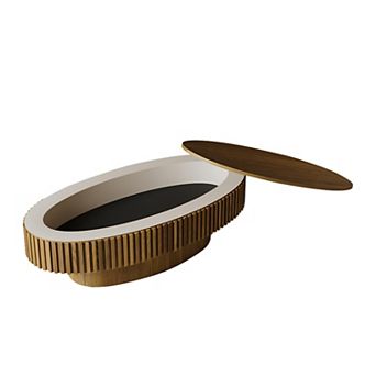 47" Modern Oval Coffee Table with Storage - Solid Wood Veneer Accent Table for Living Room