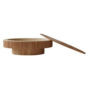 47" Modern Oval Coffee Table with Storage - Solid Wood Veneer Accent Table for Living Room