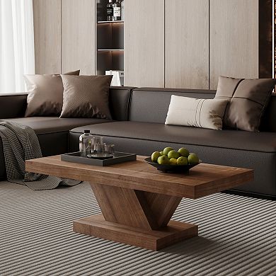47" Modern X-Leg Coffee Table - Sturdy Wood Veneer Center Table with Storage