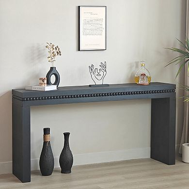 64" Modern Wood Console Table with Decorative Beaded Trim