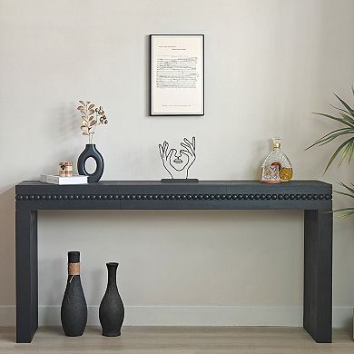 64" Modern Wood Console Table with Decorative Beaded Trim