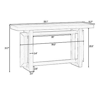 59" Pine Wood Console Table with Unique Triple Rectangle Design & Veneer Finish