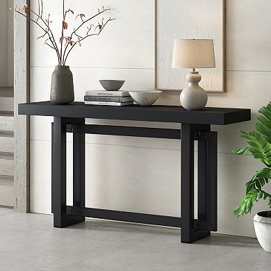 59" Pine Wood Console Table with Unique Triple Rectangle Design & Veneer Finish