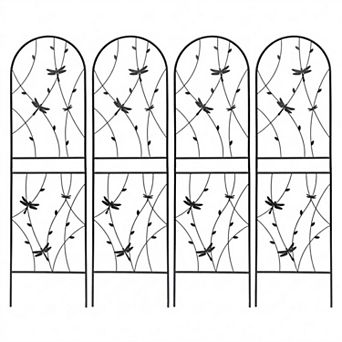Aoolive 4-Pack 71'' Metal Garden Trellis Set, Rustproof Decorative Dragonfly Plant Support