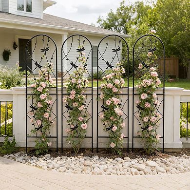 Aoolive 4-Pack 71'' Metal Garden Trellis Set, Rustproof Decorative Dragonfly Plant Support