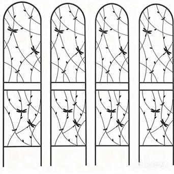 Aoolive 4-Pack Metal Garden Trellis, 86.7" Rustproof Outdoor Plant Support with Dragonfly Detail