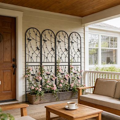 Aoolive 4-Pack Metal Garden Trellis, 86.7" Rustproof Outdoor Plant Support with Dragonfly Detail