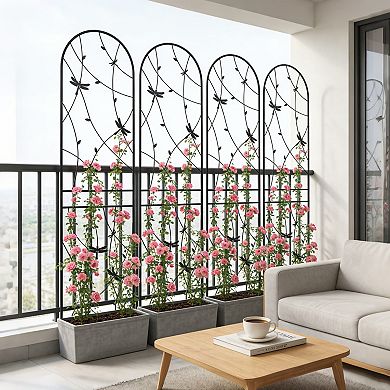Aoolive 4-Pack Metal Garden Trellis, 86.7" Rustproof Outdoor Plant Support with Dragonfly Detail