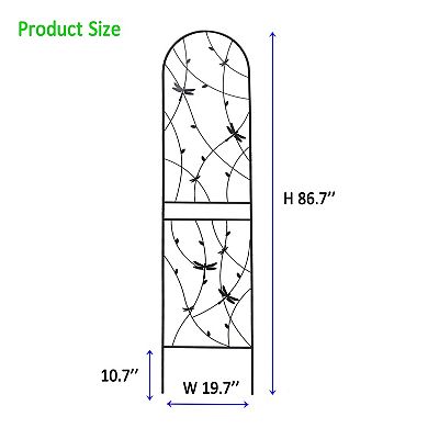 Aoolive 4-Pack Metal Garden Trellis, 86.7" Rustproof Outdoor Plant Support with Dragonfly Detail