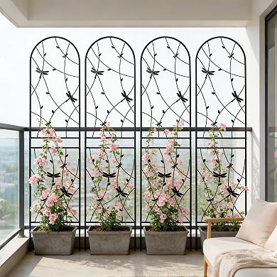 Aoolive 4-Pack Metal Garden Trellis, 86.7" Rustproof Outdoor Plant Support with Dragonfly Detail