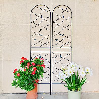 Aoolive 2-Pack Rustproof Metal Garden Trellis Set - 87" Tall Decorative Plant Support w/ Bird Detail