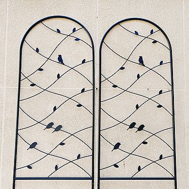 Aoolive 2-Pack Rustproof Metal Garden Trellis Set - 87" Tall Decorative Plant Support w/ Bird Detail