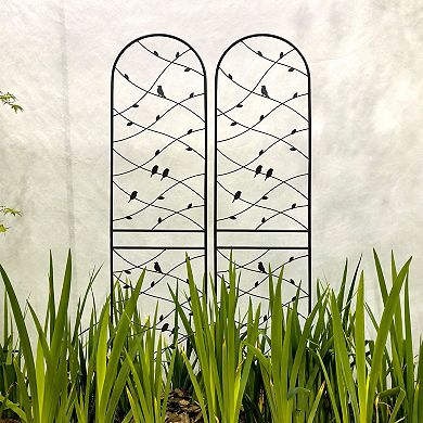 Aoolive 2-Pack Rustproof Metal Garden Trellis Set - 87" Tall Decorative Plant Support w/ Bird Detail