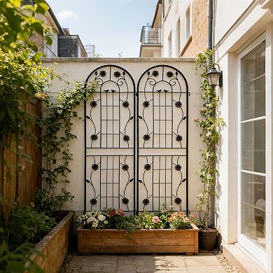 Aoolive 2-Pack Rustproof Metal Garden Trellis Set, 71" x 19.7" Decorative Climbing Plant Support