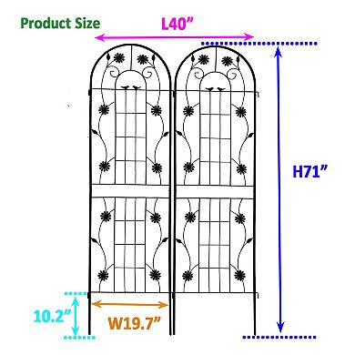 Aoolive 2-Pack Rustproof Metal Garden Trellis Set, 71" x 19.7" Decorative Climbing Plant Support