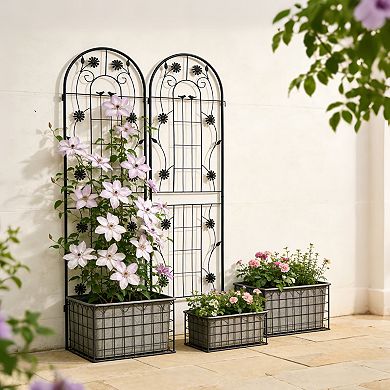 Aoolive 2-Pack Rustproof Metal Garden Trellis Set, 71" x 19.7" Decorative Climbing Plant Support