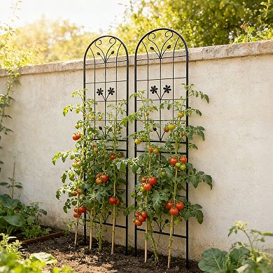 Aoolive 2-Pack Rustproof Metal Garden Trellis, 87" Decorative Climbing Plant Support for Outdoors