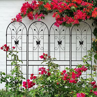 Aoolive 4-Pack Rustproof Metal Garden Trellis Set, 71" x 20" Floral Support for Climbing Vines