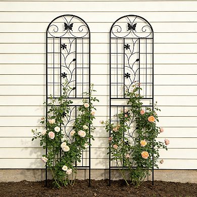 Aoolive 2-Pack Rustproof Metal Garden Trellis, 87" Decorative Vertical Plant Support for Outdoors
