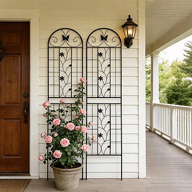 Aoolive 2-Pack Rustproof Metal Garden Trellis, 87" Decorative Vertical Plant Support for Outdoors