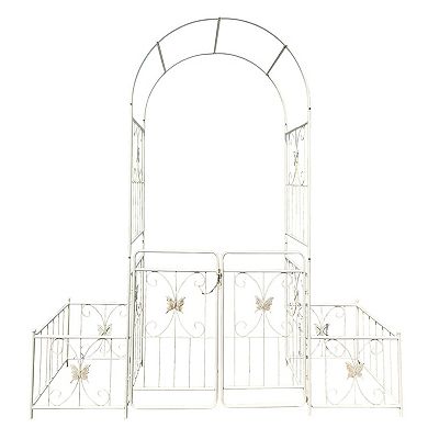 Aoolive Metal Garden Arch with Gate and Planter Stands, 87" High Rust-Resistant Rose Arbor