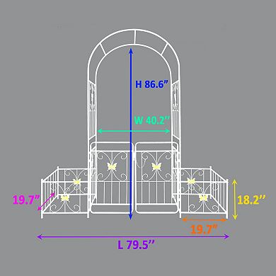 Aoolive Metal Garden Arch with Gate and Planter Stands, 87" High Rust-Resistant Rose Arbor