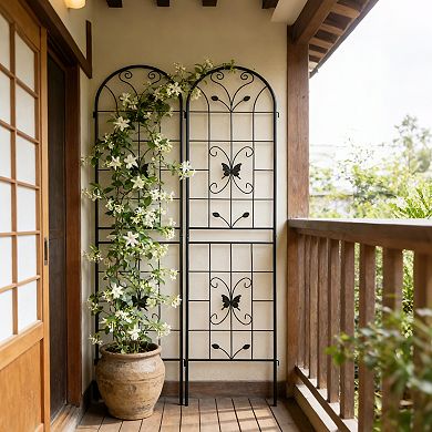 Aoolive 2-Pack Rustproof Metal Garden Trellis, 87" Tall Decorative Climbing Plant Support for Vines