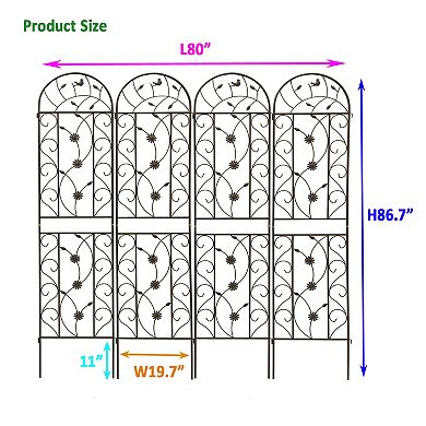 Aoolive 4-Pack Rustproof Metal Garden Trellis, 86.7" Tall Outdoor Plant Support for Climbing Vines