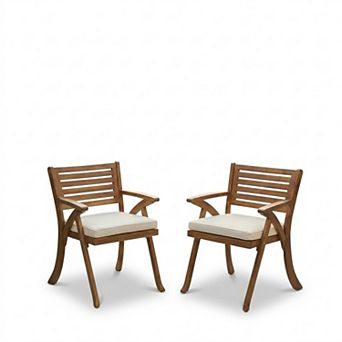 Aoolive Set of 2 Outdoor Acacia Wood Dining Chairs with Water-Resistant Cushions
