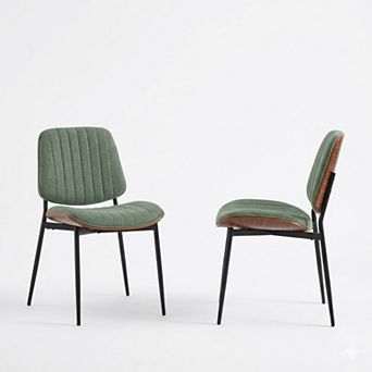 Aoolive Mid Century Modern Bentwood Dining Chairs Set of 2 with Upholstered Retro Seat & Metal Legs