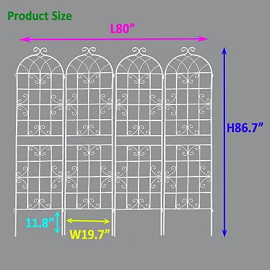Aoolive 4-Pack 87" Rustproof Metal Garden Trellis for Climbing Plants - Customizable Flower Support
