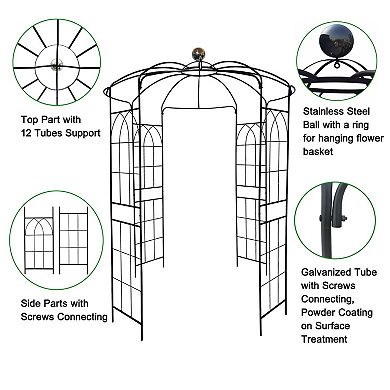 Aoolive Birdcage Garden Gazebo Arch - 9.5ft Iron Pergola Pavilion Arbor for Weddings
