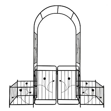Aoolive Metal Garden Arch with Gate & Side Planters, Weather-Resistant Trellis for Climbing Vines