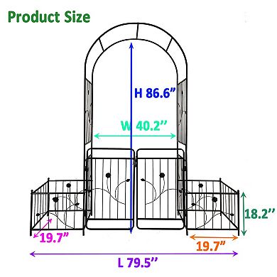 Aoolive Metal Garden Arch with Gate & Side Planters, Weather-Resistant Trellis for Climbing Vines