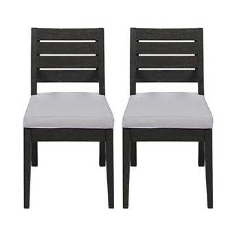 Aoolive Set of 2 Outdoor Acacia Wood Armless Dining Chair with Cushions