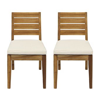 Aoolive Set of 2 Outdoor Acacia Wood Armless Dining Chair with Cushions
